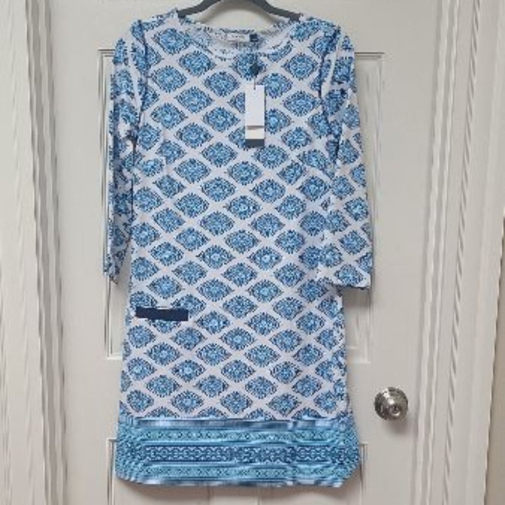 Brand NWT Cabana Life Shift Dress Blue and White Size Small